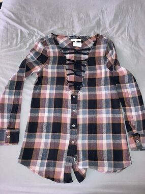 Plaid Lace-Up Long-Sleeve Shirt - orange & Black